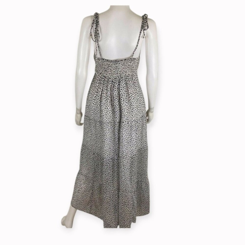 Abercrombie & Fitch Black/White Spotted Chiffon Pleated Maxi Dress